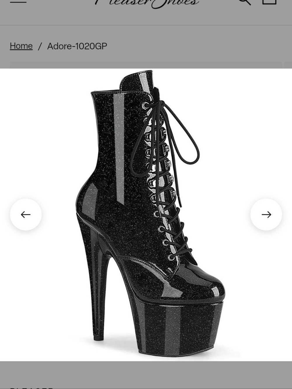 Pleaser 7" Adore-1020GP Black Glittery Pole Dance Boots Heels